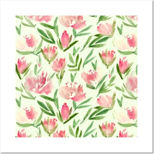 Blush pink peonies - watercolor blooming flowers Posters and Art